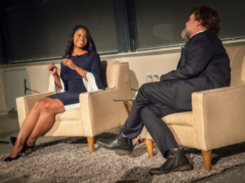 The Eugene McDermott Award in the Arts at MIT 2018 Recipient Audra McDonald in conversation with Oskar Eustis. Credit L Barry Hetherington.