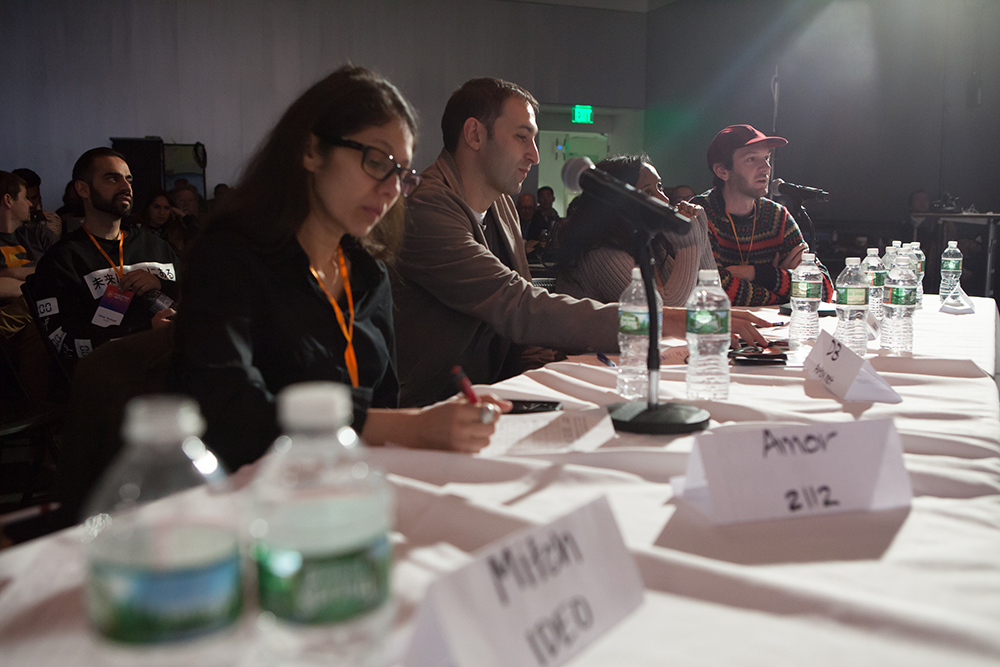 The judges deliberate, Hacking Arts 2016. Photo: Lenny Martinez.