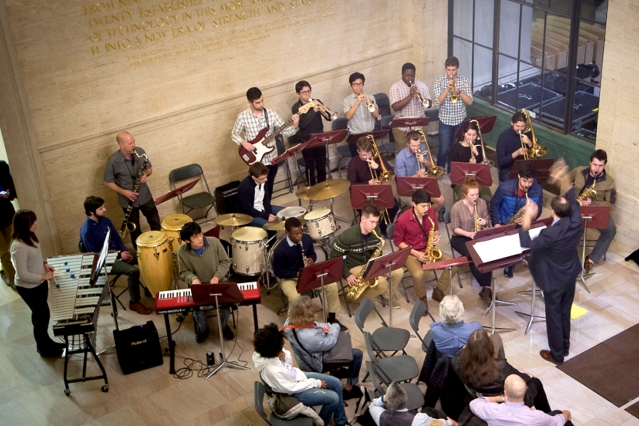 Ini Oguntola performs with the MIT Festival Jazz Ensemble. Photo by Jon Sachs.