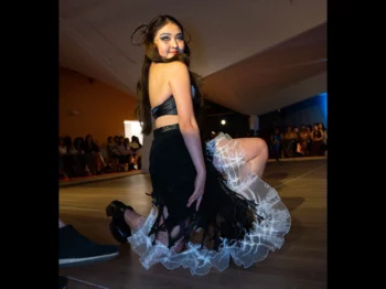 Rila Shishido walks the runway in a design by Shua Cho at the MIT Gala 2023.